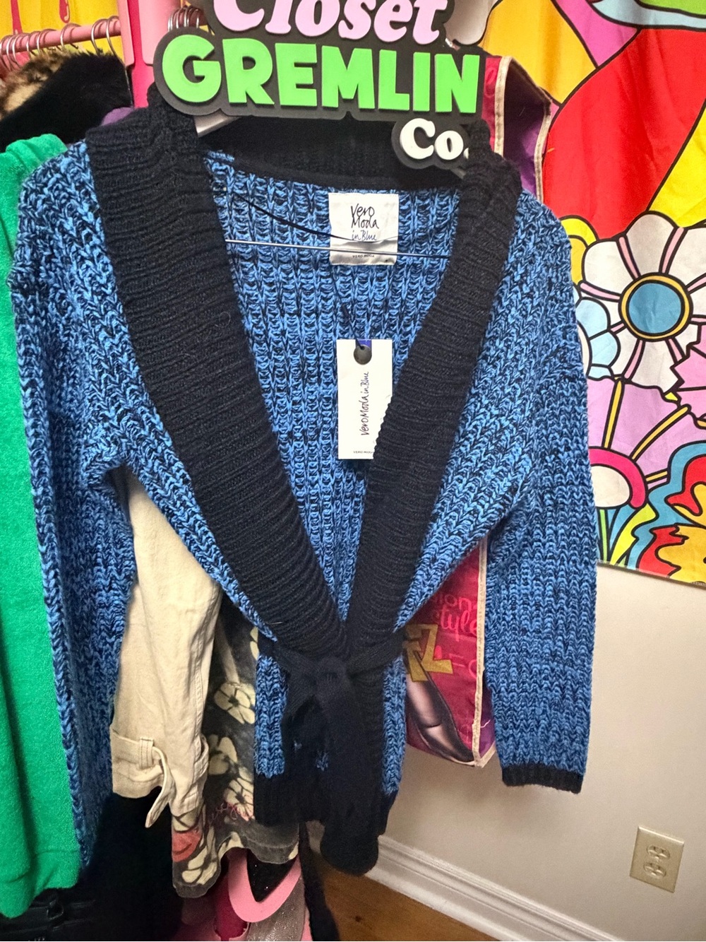 Vero Moda Blue & Black Wrap Cardigan with Tie